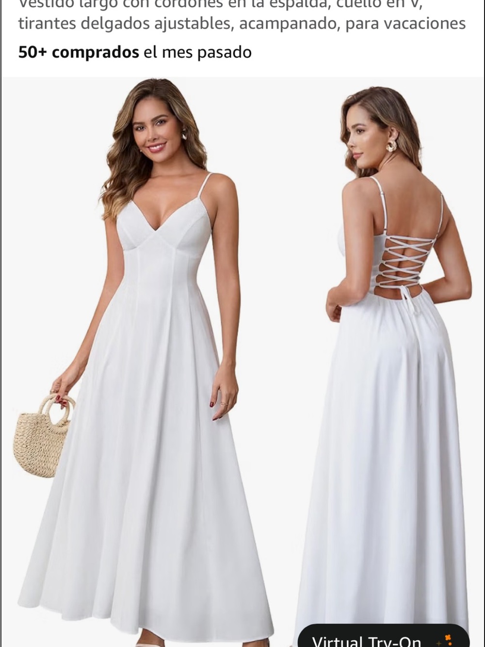 Amazon White Backless A-Line Maxi Dress with Spaghetti Straps